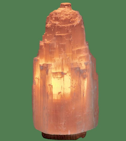 Selenite Lamp Jumbo Pink (White crystal with pink bulb) 17"